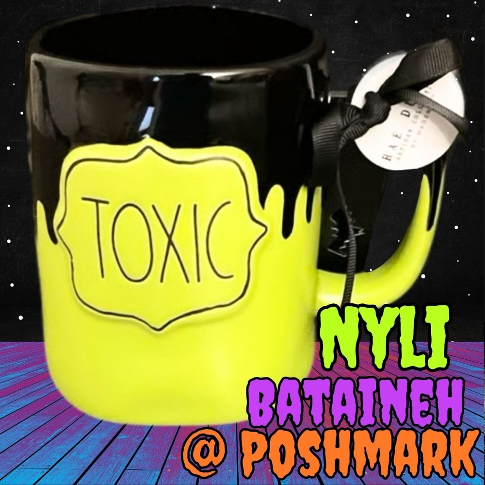 Rae Dunn Halloween Mug Toxic Holiday Theme Black Green New Release